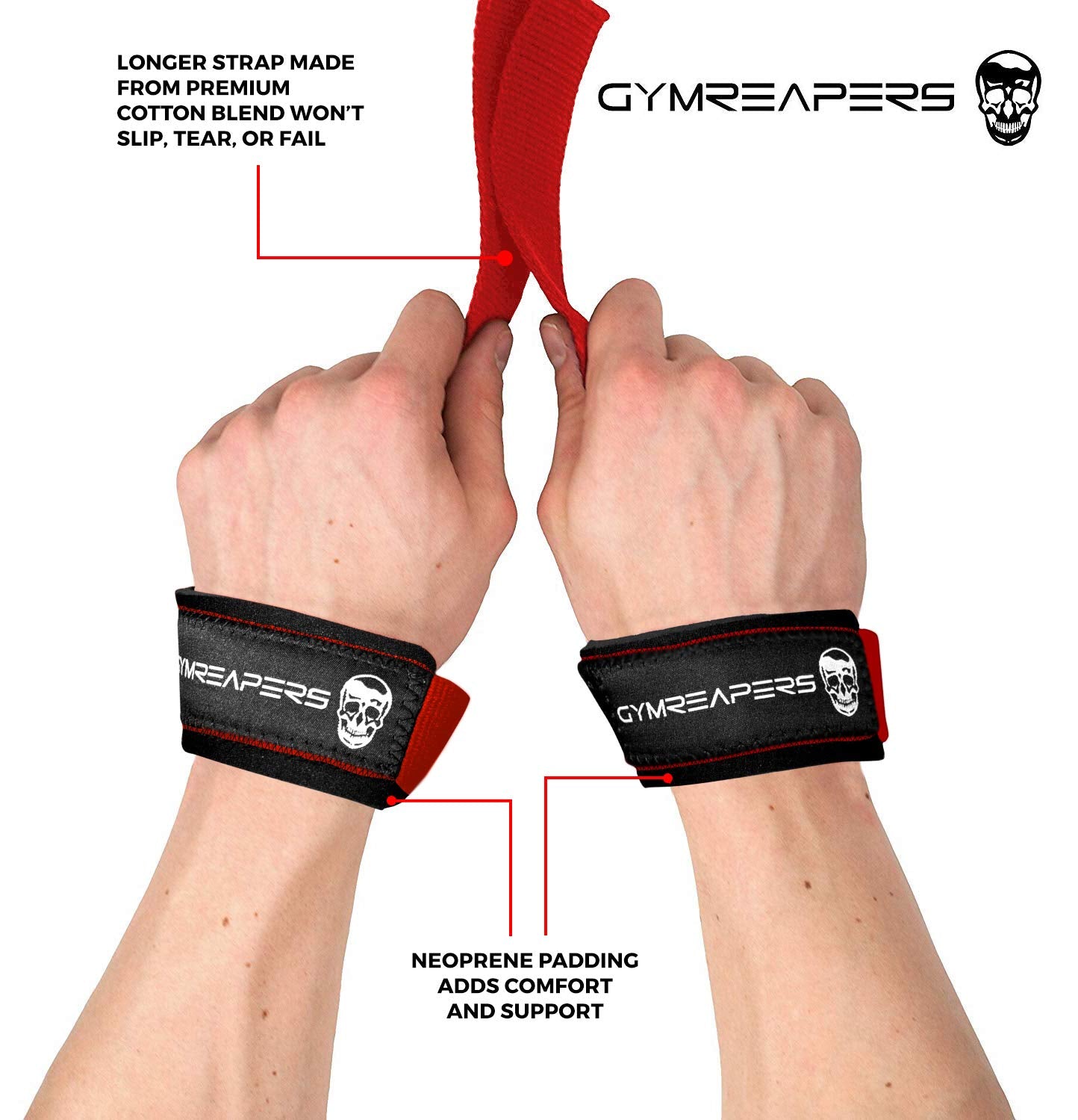 Gymreapers Lifting Wrist Straps for Weightlifting, Bodybuilding, Powerlifting, Strength Training, & Deadlifts - Padded Neoprene with 18 inch Cotton